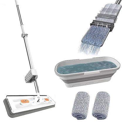 Self‑Wringing Flat Mop with Foldable Bucket – Hand Wash Free