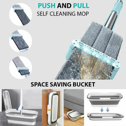 Self‑Wringing Flat Mop with Foldable Bucket – Hand Wash Free