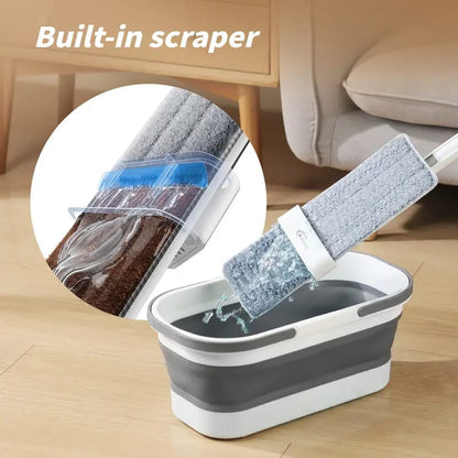 Self‑Wringing Flat Mop with Foldable Bucket – Hand Wash Free