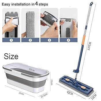 Self‑Wringing Flat Mop with Foldable Bucket – Hand Wash Free