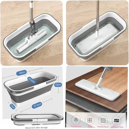 Self‑Wringing Flat Mop with Foldable Bucket – Hand Wash Free