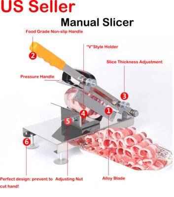 Manual Meat Slicer – Heavy Duty Stainless Steel for Fresh & Frozen Steak, Meat & Fruits