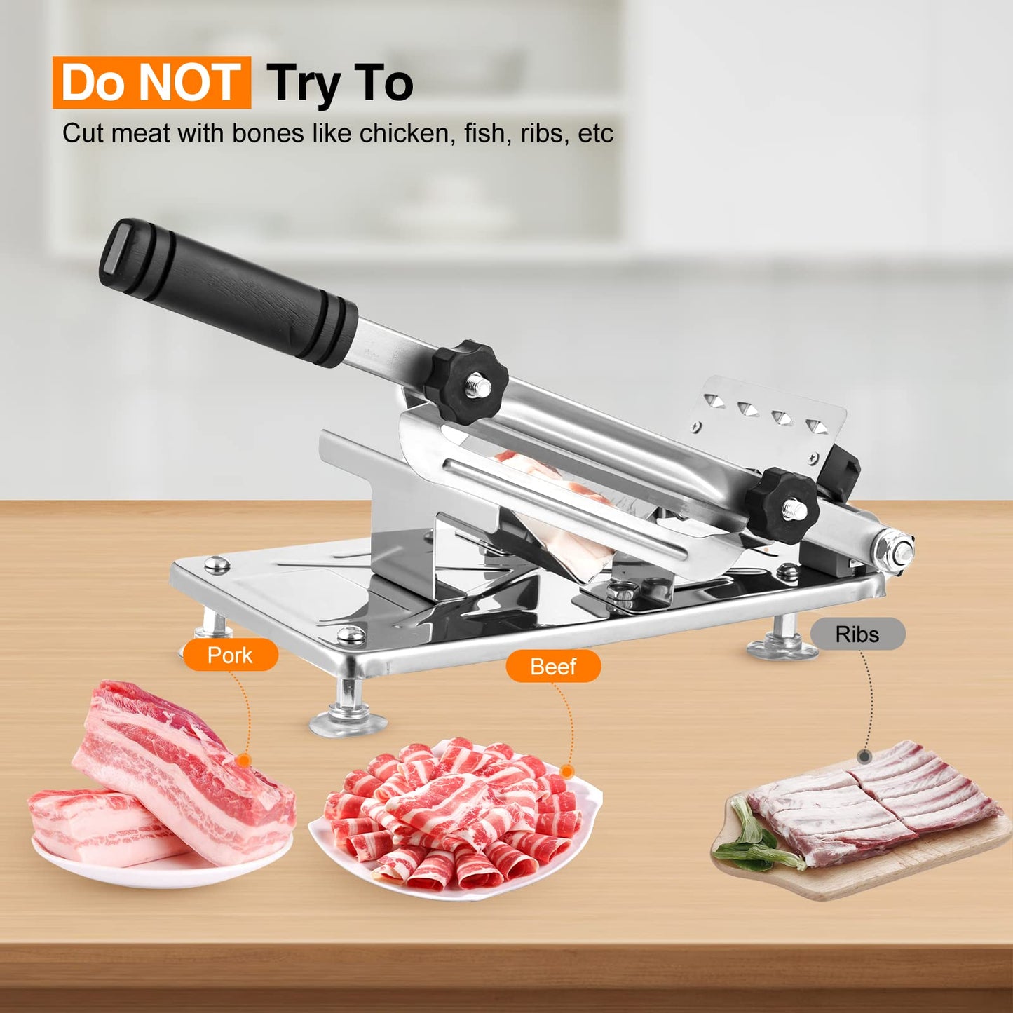 Manual Meat Slicer – Heavy Duty Stainless Steel for Fresh & Frozen Steak, Meat & Fruits