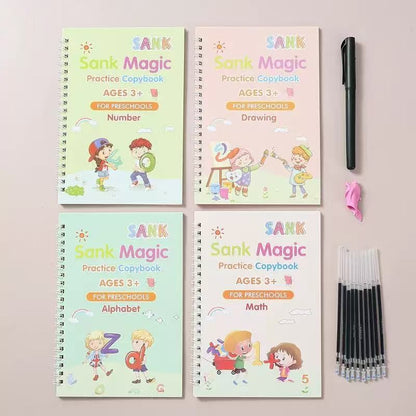 Sank Magic Practice Copybook Set (4 Books + 10 Refills + 1 Pen + 1 Grip)